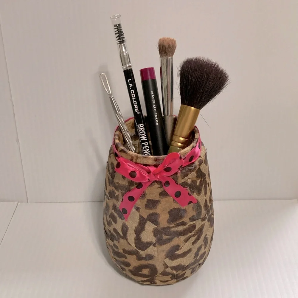 Makeup Brush Hair Brush Pen Pencil Display Cheetah Leopard Storage Jars SET of 2